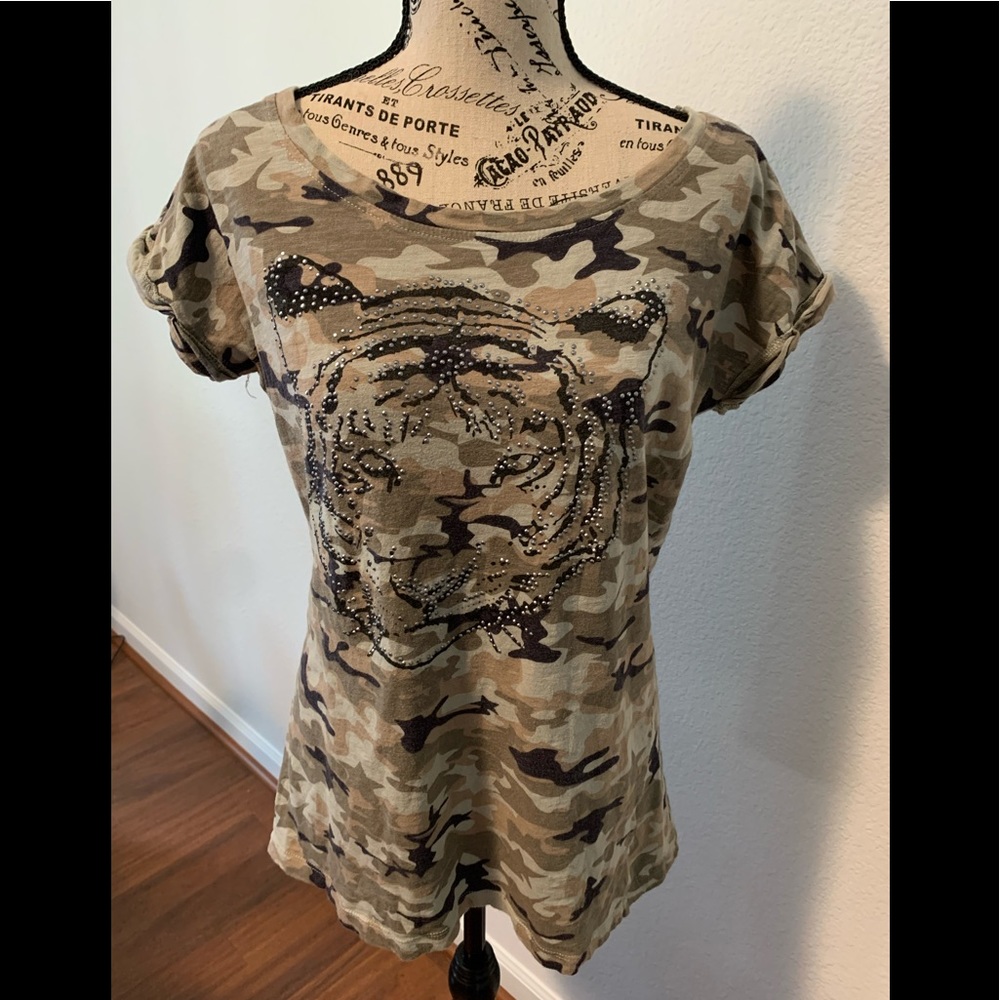 Camo Print Tiger Shirt With Embellishments